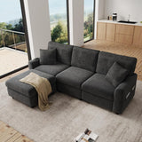 3-4 Seater Modern Sofa with Footstool - USB and Type-C Charging, Dark Grey