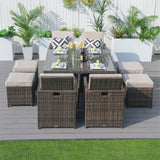 8 Seater Aluminium Rattan Dining Set – Outdoor Garden Table with 4 Chairs and 4 Footstools