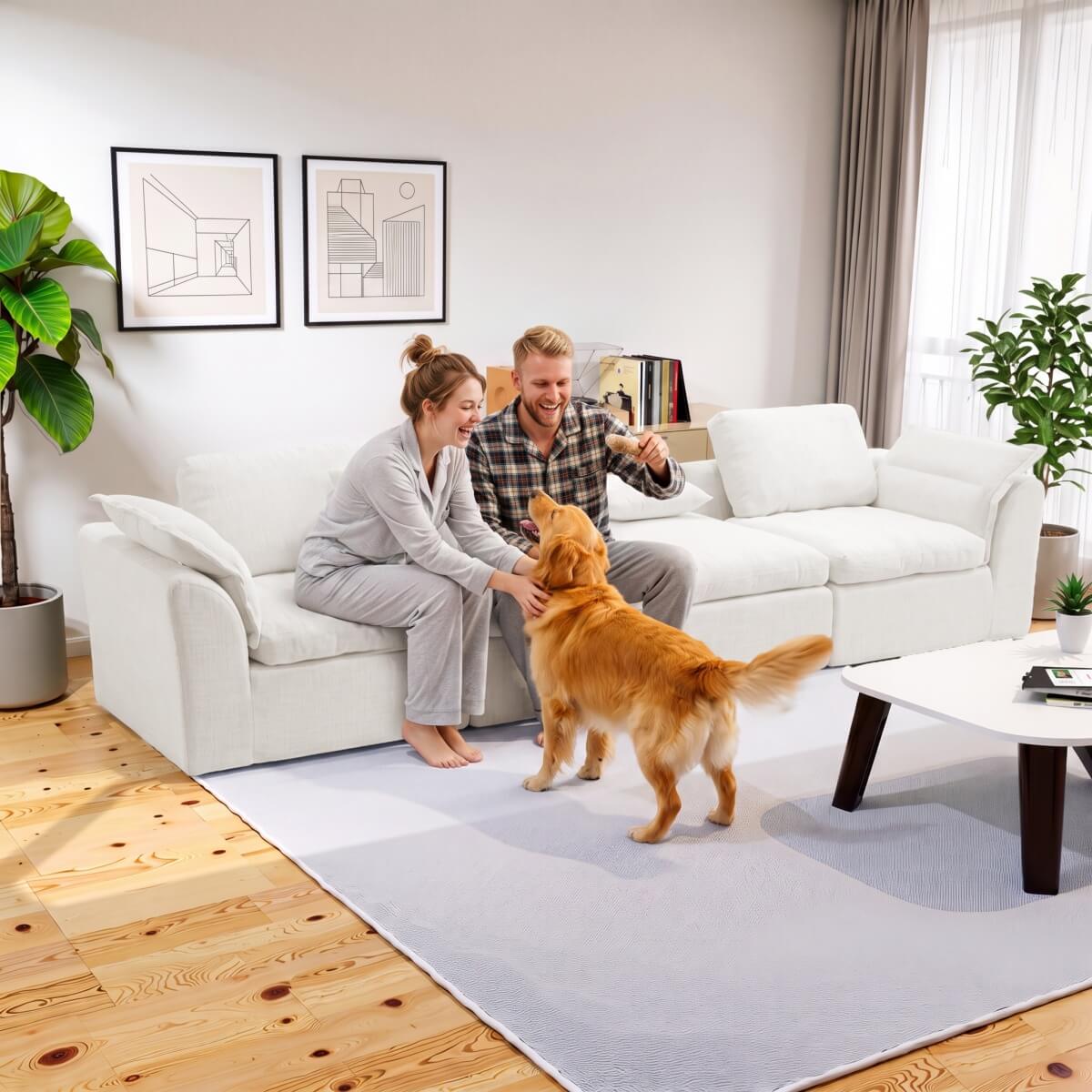 246cm Modular Cloud Sofa with Movable Ottoman - 4 Seater Deep Seat L-Shaped Sofa for Living Room, Bedroom or Apartment