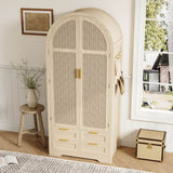 Modern Wardrobe with Curved Doors - Bedroom Storage Cabinet with Hanging Rail and Drawers, Oak