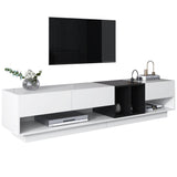 TV cabinet lowboard combination, color-blocking design with drawers and compartments, high-gloss white and black