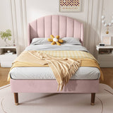 3FT Single Upholstered Velvet Bed - Slatted Frame with Headboard