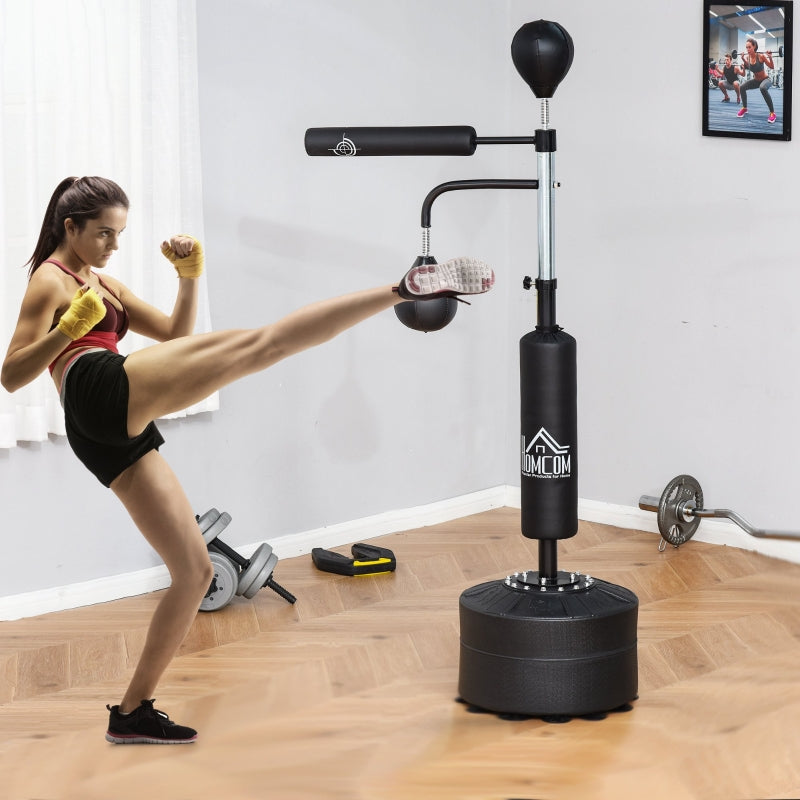 4-in-1 Boxing Punching Bag, Freestanding with Reflex Bar, Adjustable Height, Black