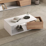 High Gloss Coffee Table with 360° Rotating Drawer – White & Wood Centre Table