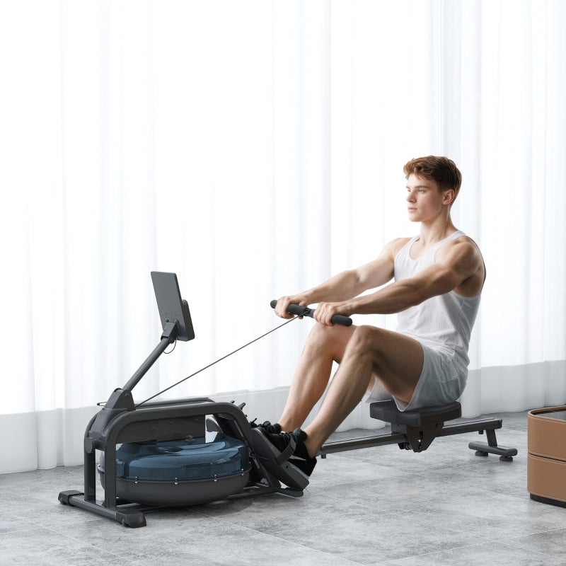 SPORTNOW Water Rowing Machine with Wheels, Adjustable Resistance for Strength and Cardio Training