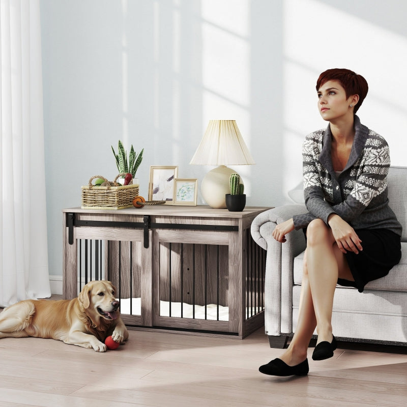 PawHut Dog Crate Furniture with Removable Cushion - Brown