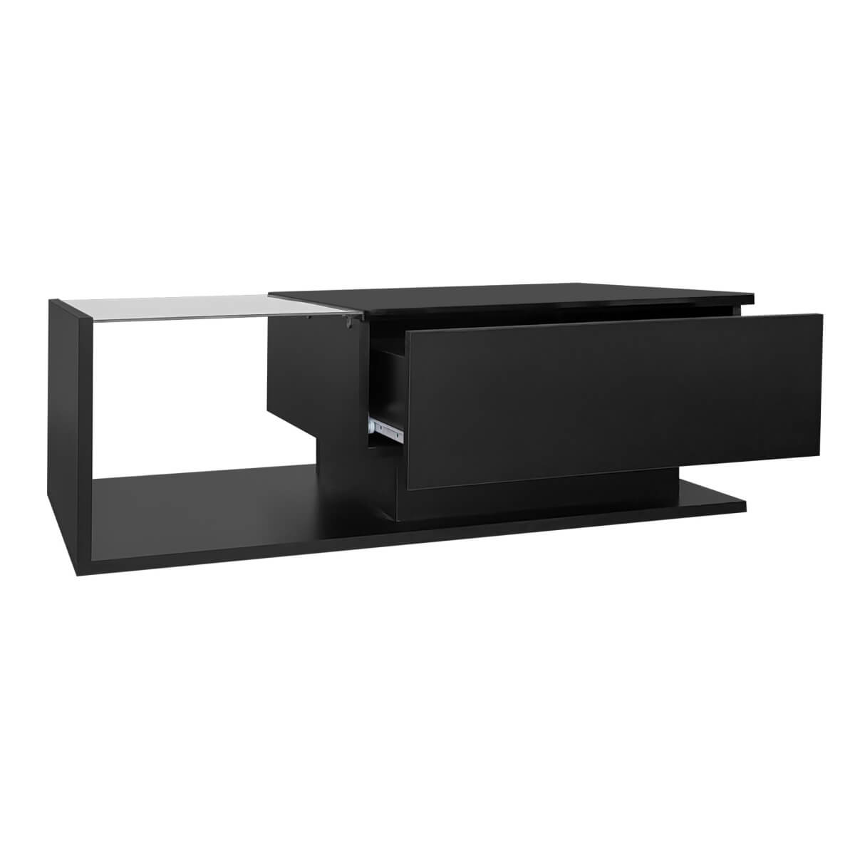 LED Coffee Table with Drawer - High Gloss, Glass Top, Black