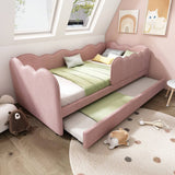 3ft Single Velvet Daybed with Pull-Out Trundle - Pink Upholstered Bed