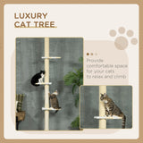 Cat Tree, 260cm Adjustable Floor-To-Ceiling w/ Anti-Tipping Kit, Toy Ball