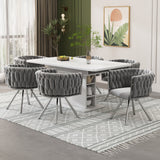 Set of 4, velvet dining chair, single light luxury living room bedroom swivel chair, Leisure swivel chair with four metal support legs, grey+silver