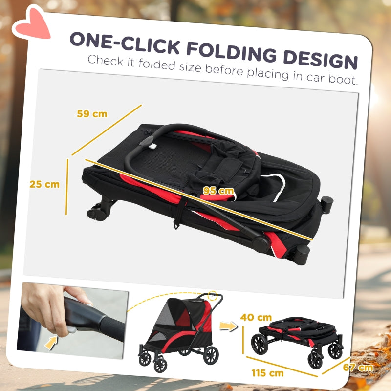 PawHut Pet Stroller for Large Dogs, Easy Folding, 4 Wheels, Black