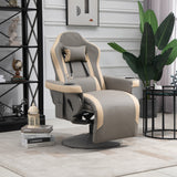 Manual Recliner Armchair with Adjustable Leg Rest, 135?? Reclining, 360?? Swivel, Grey PU Leather