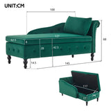 Velvet Chaise Lounge with Storage - Tufted Upholstered Sofa, Right Armrest, Green