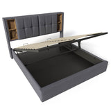 4ft6 Double Ottoman Bed Frame - Upholstered Storage Bed with Wireless Charging & USB C, Grey