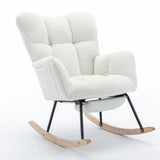 New Modern Teddy Fabric Tufted Upholstered Rocking Chair with Pull-Out Footrest, White