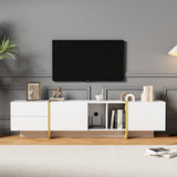 TV Stand for 85inch TV, Entertainment Center with Storage & Open Shelves, Embossed Pattern, White