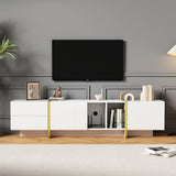 TV Stand for Up to 85 Inch TVs with Storage Cabinets & Open Shelves - Embossed Media Console, White