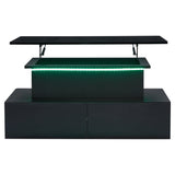 LED High Gloss Coffee Table, 4 Drawers, Lift Top, Storage, Rectangular, Black