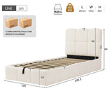 3ft Bouclé Upholstered Storage Bed - Single Hydraulic Bed with Headboard, Beige