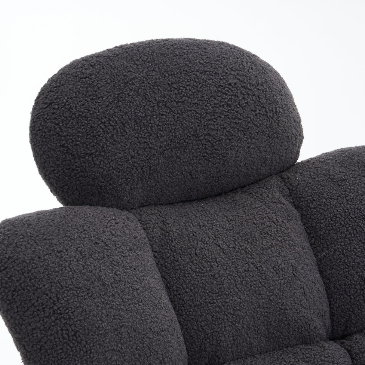 Soft Teddy Fabric Rocking Chair with Padded Seat and Headrest, Dark Grey