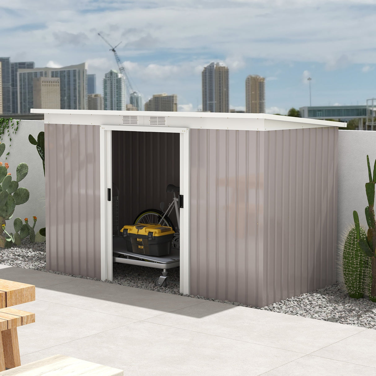 Corrugated Garden Metal Storage Shed Outdoor Equipment Tool Box - Light Grey