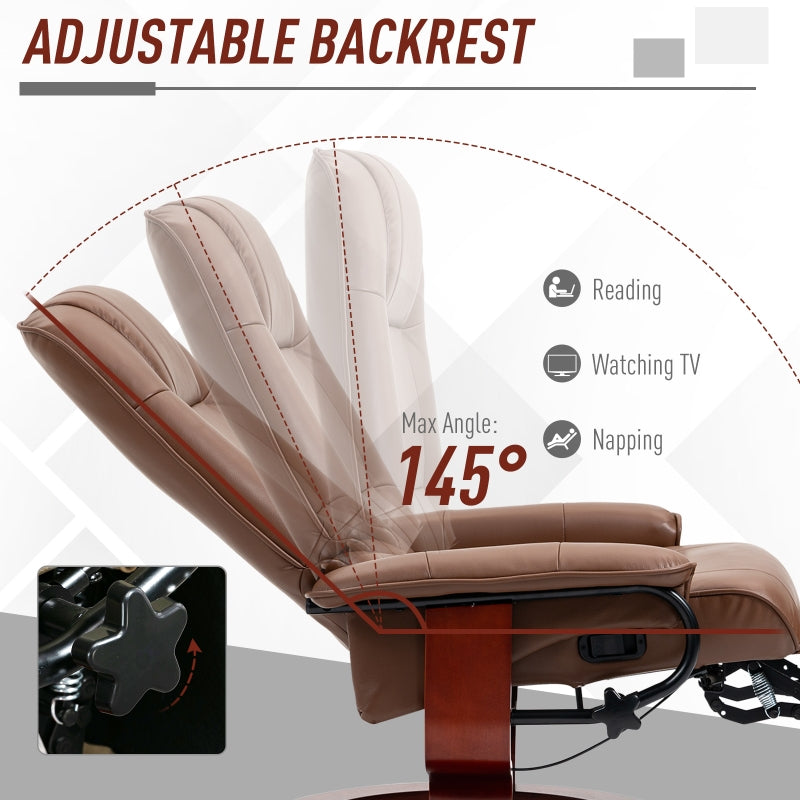 Faux Leather Armchair, 145?? Reclining Back and Footrest - Brown
