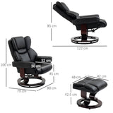 360?? Swivel Recliner Chair with Footstool, Manual Recliner Armchair, Black PU Leather