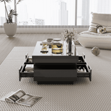 Coffee Table, High-Gloss, LED Light, Four Drawers, Large Storage, White