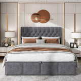 5ft King Size Velvet Ottoman Bed - Hydraulic Storage Bed with Rivet Detail, Grey