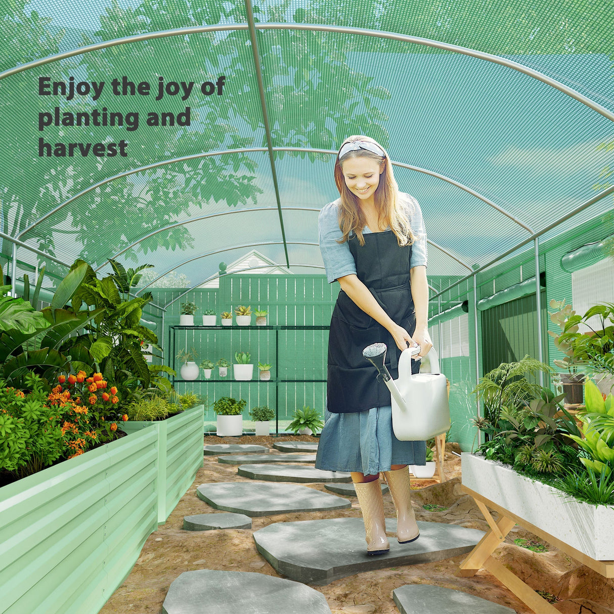 19 x 9.8ft Walk-In Polytunnel Greenhouse - Green