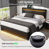 5ft King Size Upholstered LED Storage Bed - USB & Wireless Charging Bed Frame, Black