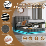 Ottoman Double Bed with LED Lighting, Hydraulic Storage, Adjustable Headboard, Grey PU Leather