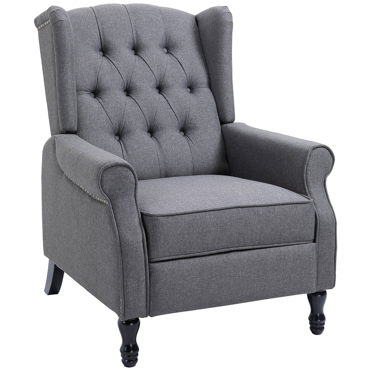 Recliner Armchair, Wingback with Footrest, Grey