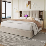 4ft6 Double Ottoman Bed Frame - Upholstered Storage Bed with Wireless Charging & USB C, Natural