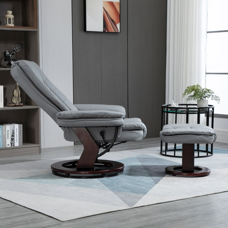 Recliner Chair with Footstool, 130kg Capacity, 135?? Reclining Swivel, PU Leather Grey