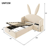 3ft Bunny Ears Kids Storage Bed with Hydraulic Lift & Bedside Shelf - Upholstered Single Bed, Beige