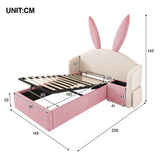 3ft Bunny Ears Kids Storage Bed with Hydraulic Lift & Bedside Shelf - Upholstered Single Bed, Beige & Pink