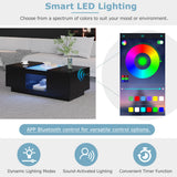 LED Coffee Table with Storage - 2 Tiers, 2 Drawers, Black