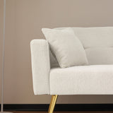 Convertible Sofa Bed - Adjustable Recliner Sofa with Gold Legs and Side Storage Pockets, White