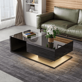 LED Coffee Table - High Gloss Black, Glass Top, Modern Living Room Table