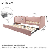 3ft Single Velvet Daybed with Pull-Out Trundle - Pink Upholstered Bed