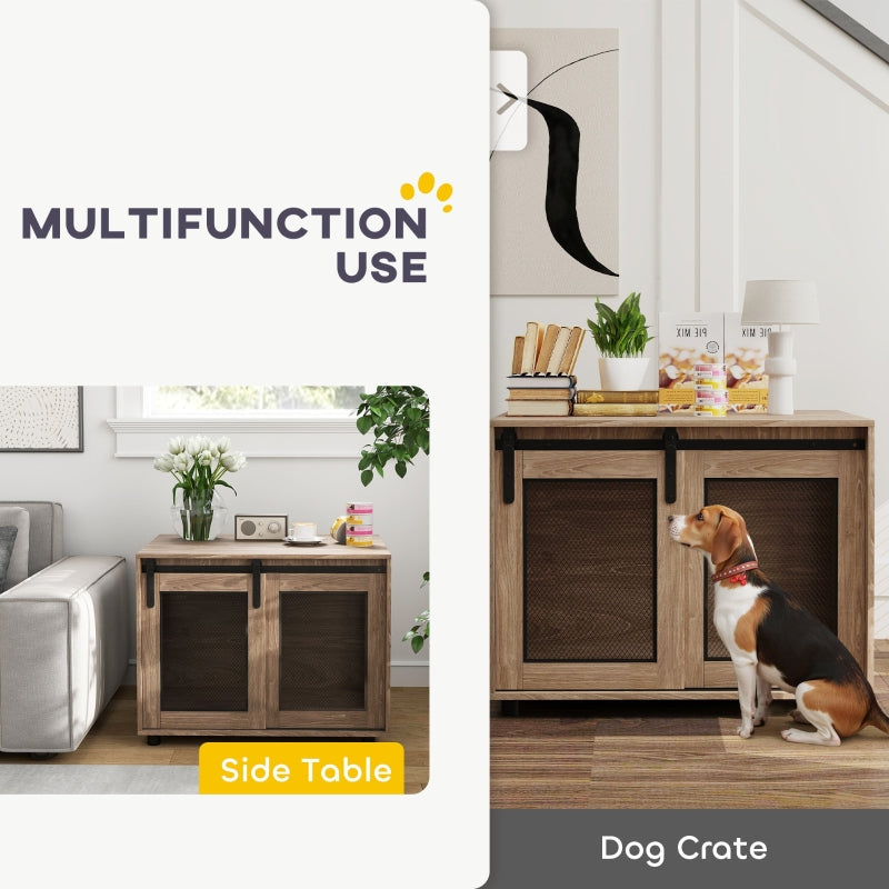Dog Crate Furniture, Sliding Door for Medium Dogs, Brown