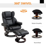 360?? Swivel Recliner Chair with Footstool, Manual Recliner Armchair, Black PU Leather