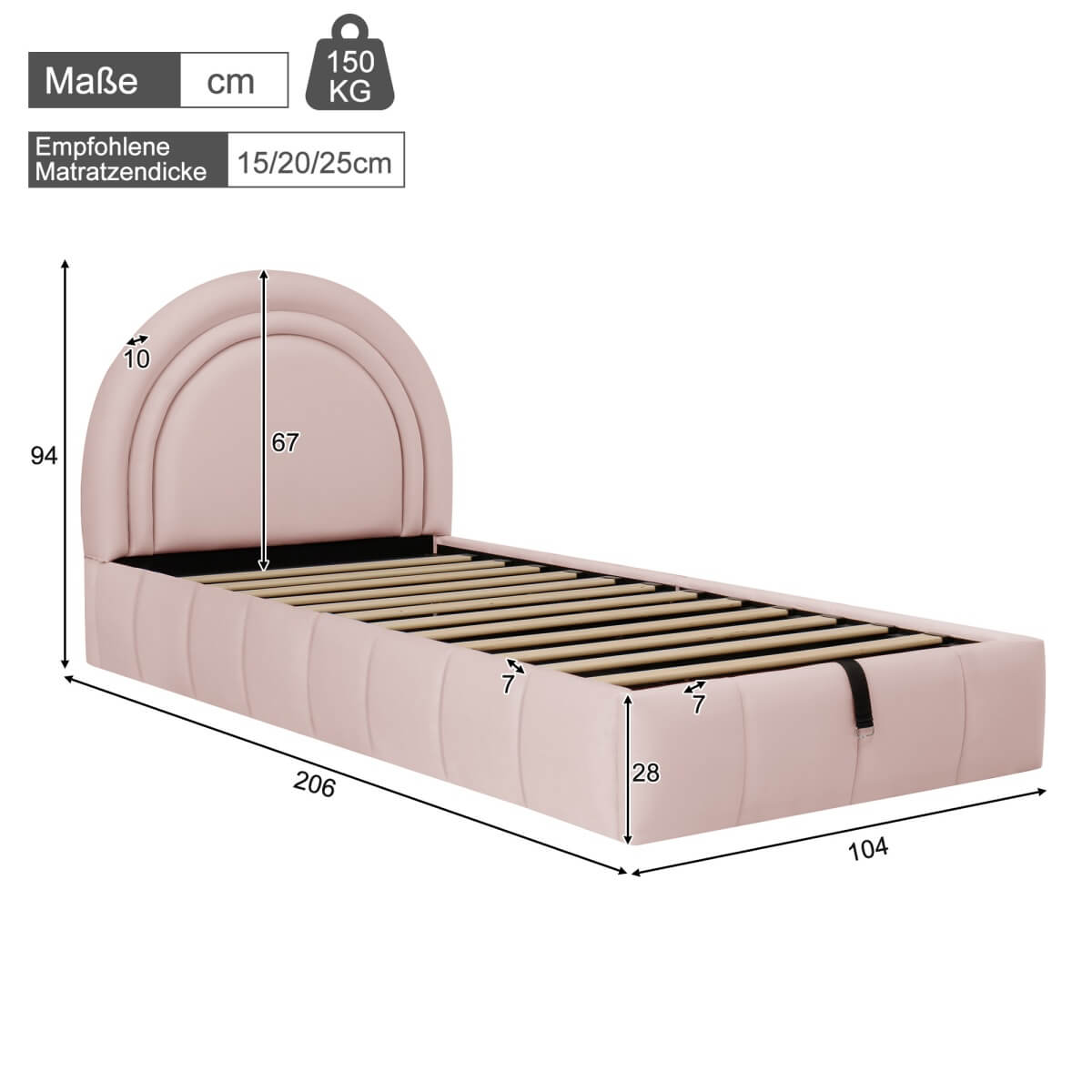 3ft Single Velvet Ottoman Bed - Upholstered Storage Bed with Headboard, Pink
