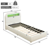3ft Upholstered Hydraulic Storage Bed - LED Headboard, Bouclé, White