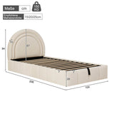 3ft Single Velvet Ottoman Bed - Upholstered Storage Bed with Headboard, Beige