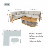 L-Shape 4-Seater Solid Acacia Modular Sofa Set with Oval Coffee Table (PAS-2516-LS+CS+RS+OTA)