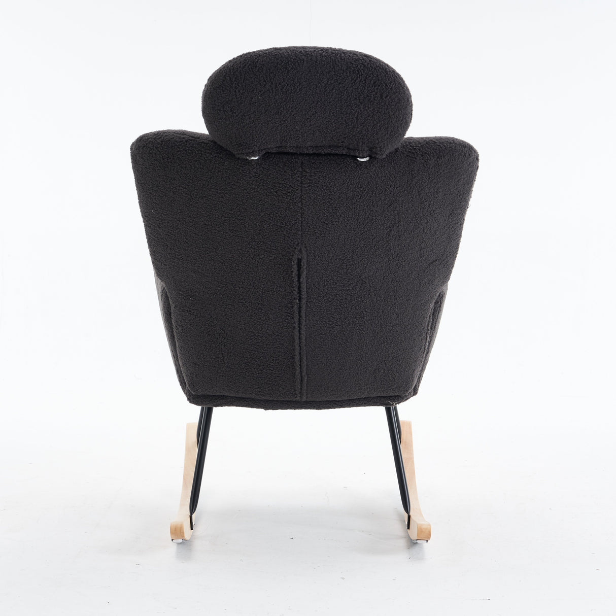 Soft Teddy Fabric Rocking Chair with Padded Seat and Headrest, Dark Grey