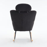 Soft Teddy Fabric Rocking Chair with Padded Seat and Headrest, Dark Grey