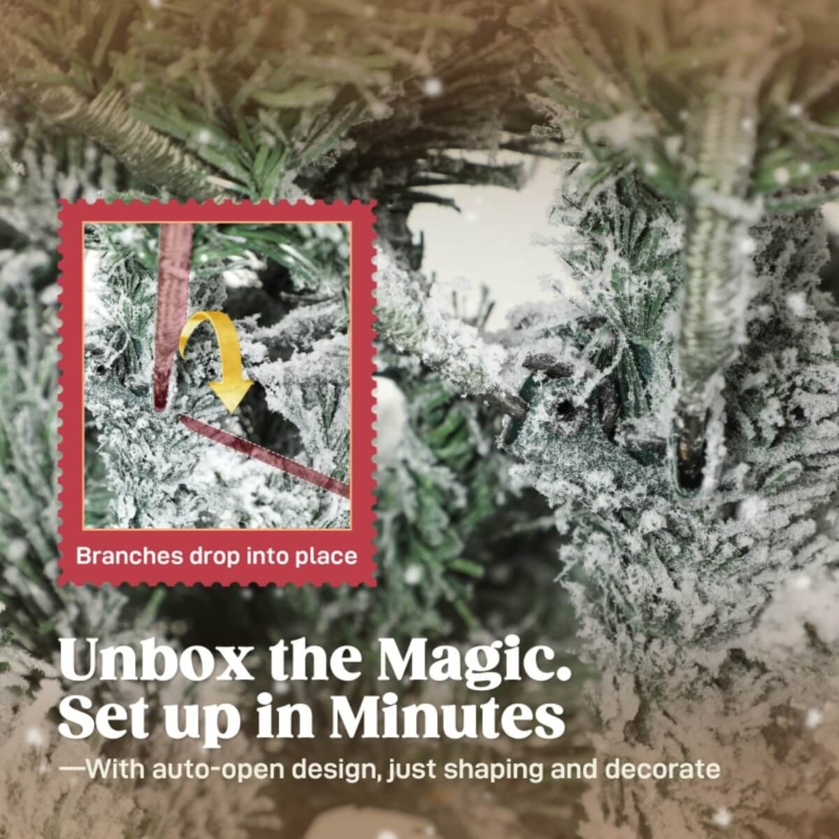 Artificial 6ft Flocked Christmas Tree – Lifelike Full Branches, Foldable Metal Stand, Home Holiday Décor